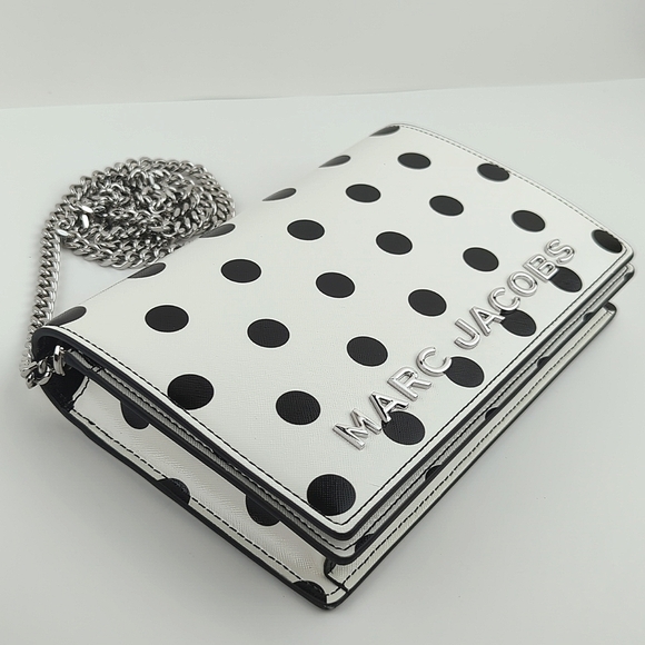 Marc Jacobs Leather White With Black Polka Dots Chain Strap Crossbody NWT - Picture 2 of 7